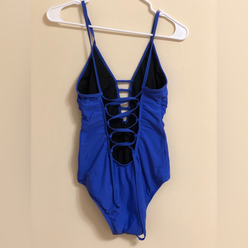 Blue one piece bathing suit